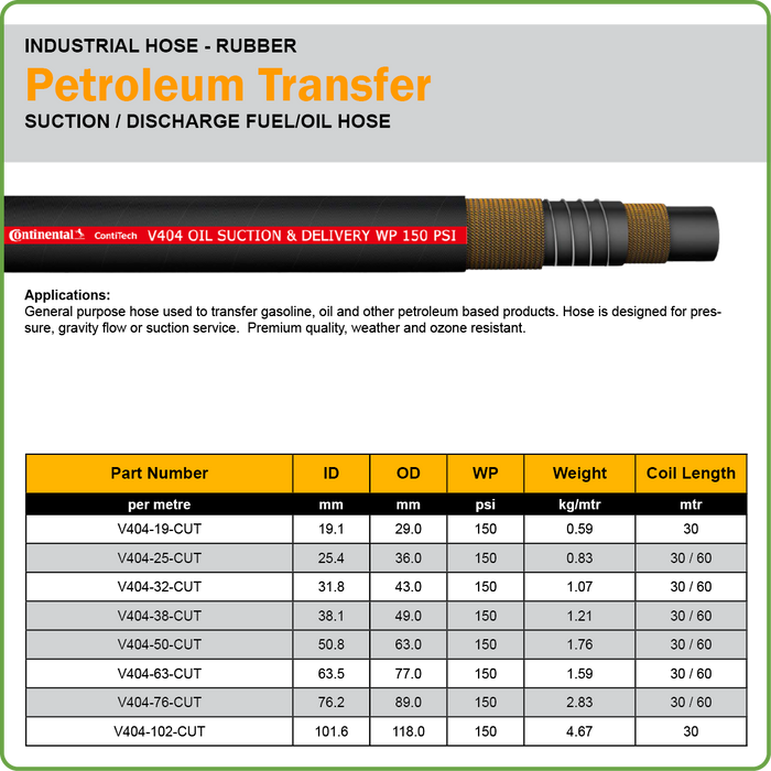 CONTINENTAL PETROL & OIL SUCTION/DISCHARGE HOSE