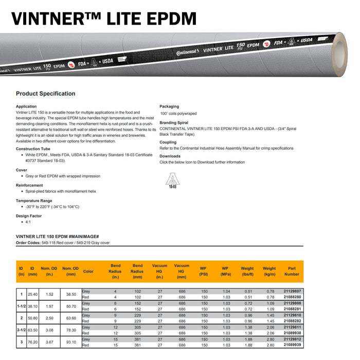 CONTINENTAL VINTNER LITE EPDM BEVERAGE HOSE