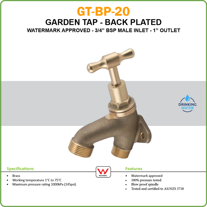 HOSE TAP (BIB TAP) BACK PLATED - WATERMARK - MALE INLET