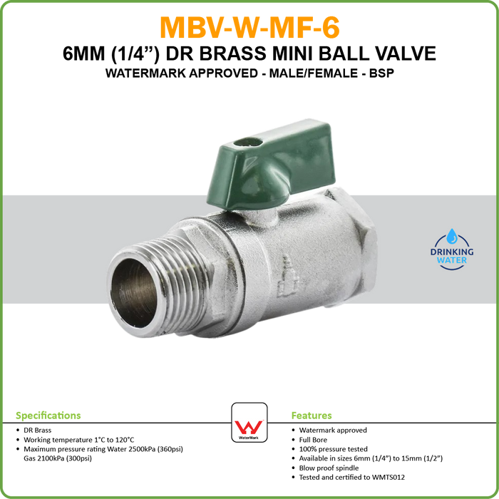 BALL VALVE - MINI - WATERMARKED - M/F BSP - 3/8IN