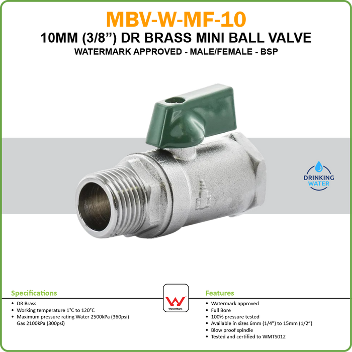 BALL VALVE - MINI - WATERMARKED - M/F BSP - 3/8IN