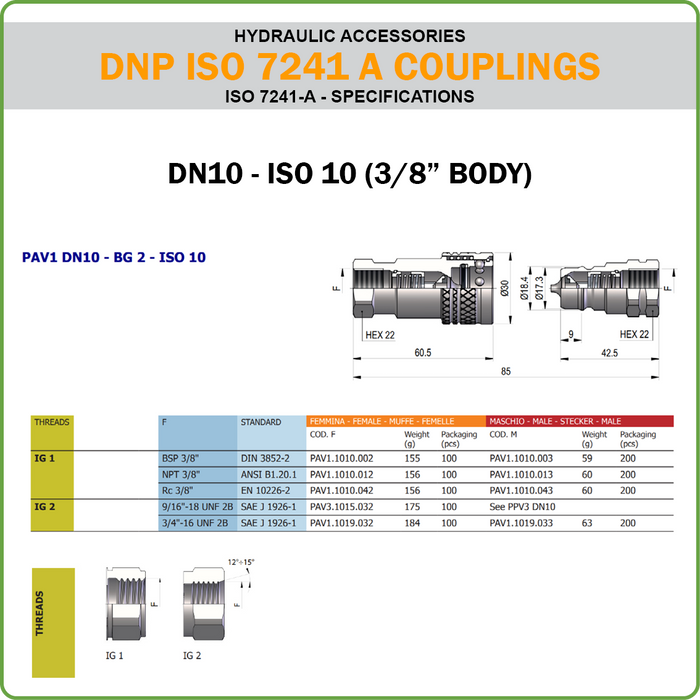 QC - DNP POPPET COUPLING ISO 7241 A (HYDRAULIC ACCESSORIES)