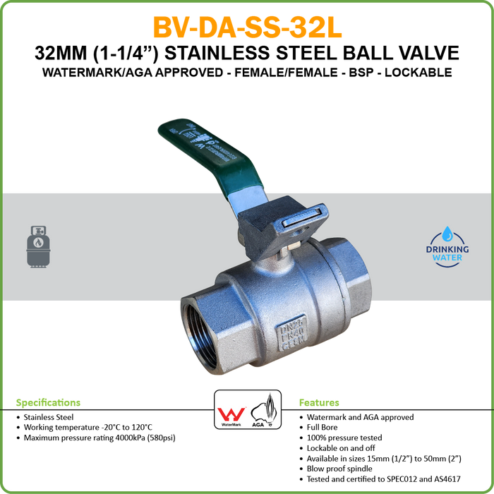 BALL VALVE - STAINLESS STEEL - DUAL APPROVED - LOCKABLE - F/F BSP