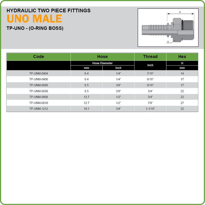 TP-UNM - UNO MALE FIXED HOSETAIL (TWO PIECE HOSETAILS)